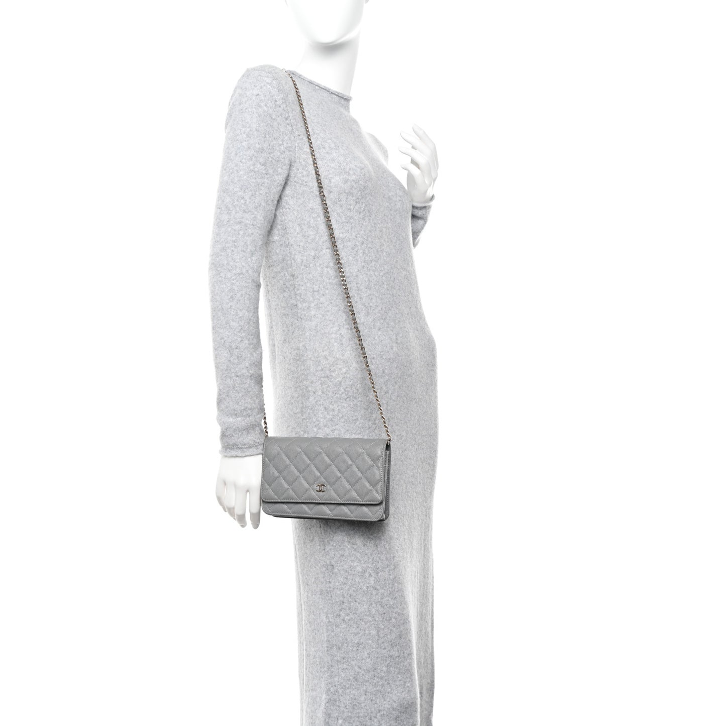 Caviar Quilted Wallet on Chain WOC Grey