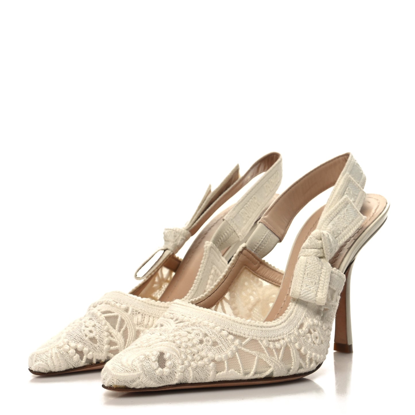 Mesh Embroidered J'Adior Slingback 100mm Pumps 38.5 Ivory