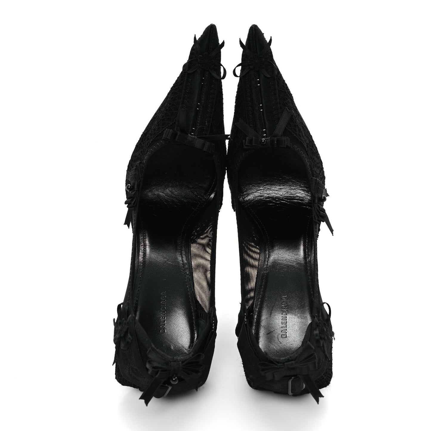 Lace Mesh Lingerie Square Bow Knife 80mm Pumps 37.5 Black