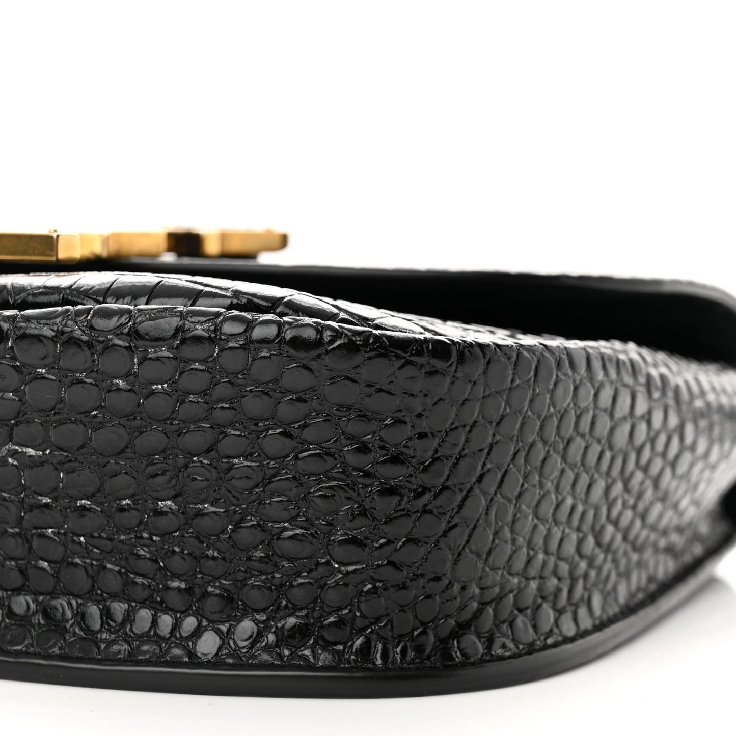Crocodile Embossed Calfskin Small Kaia Satchel Black