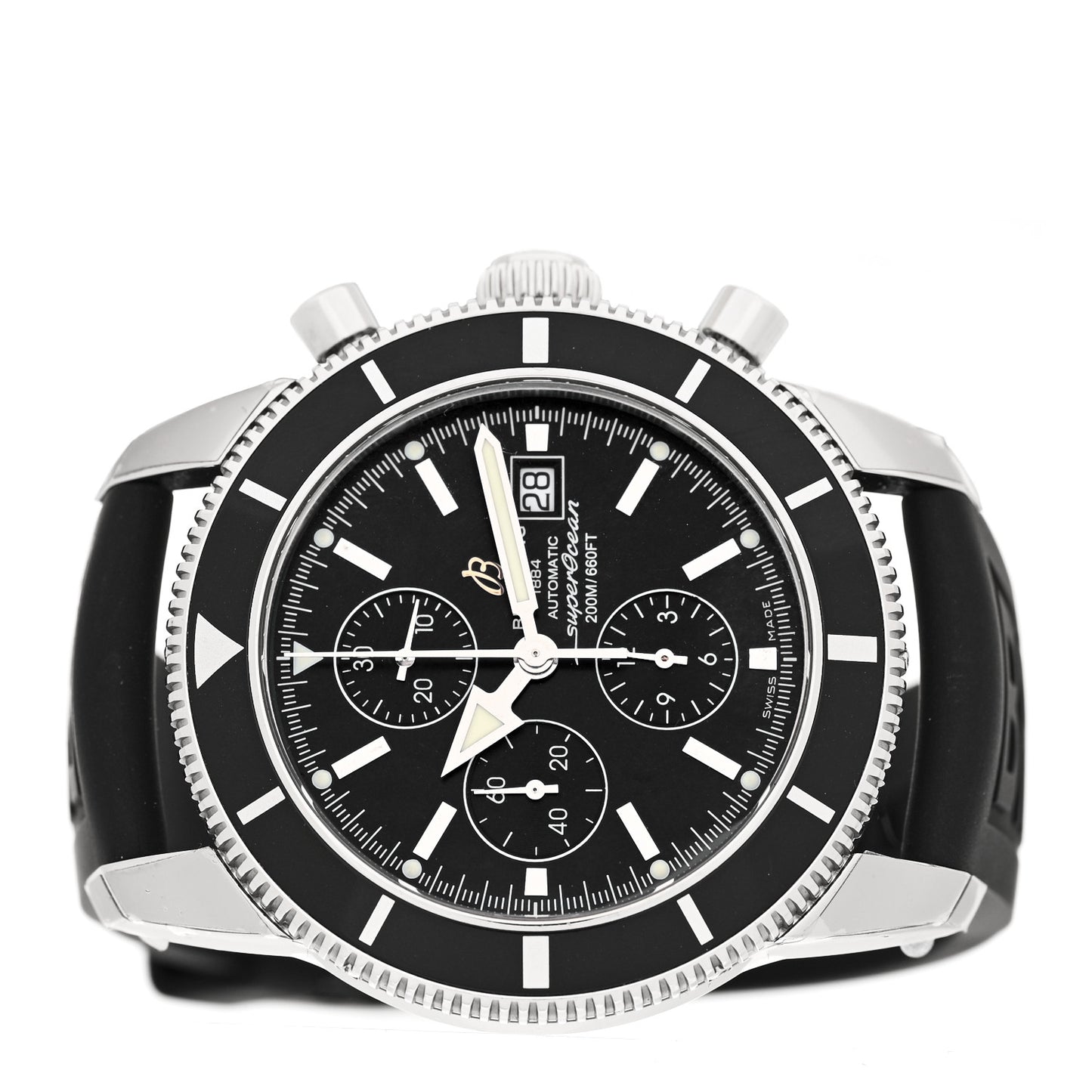 Stainless Steel Rubber 46mm Superocean Heritage II Chronograph Automatic Watch Black A13320
