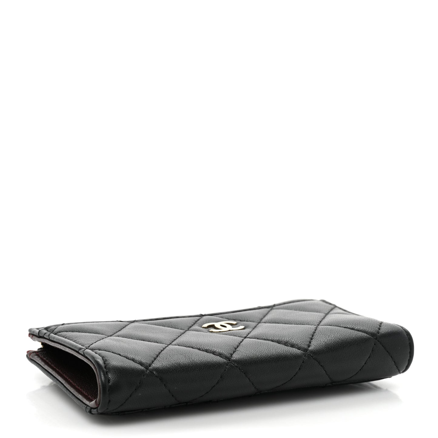 Lambskin Quilted Zip Card Holder Black