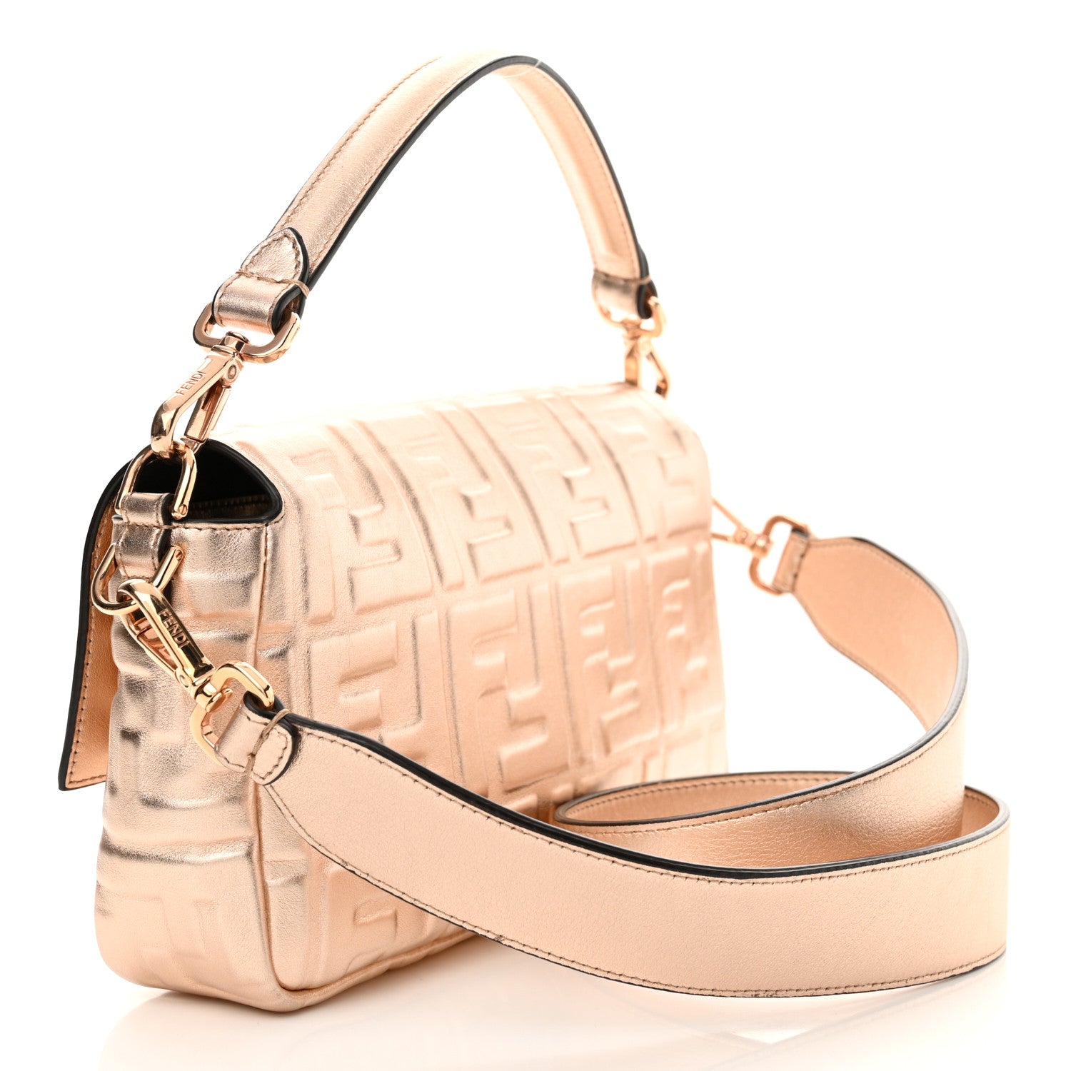 Fendi Vitello Laminato FF 1974 Embossed Baguette Rame 3 of 9
