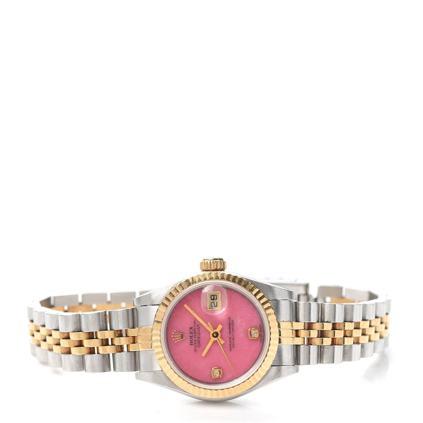 Stainless Steel 18K Yellow Gold Diamond 26mm Oyster Perpetual Datejust Watch Pink Jasper 69173