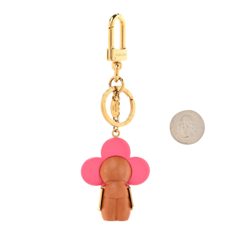 Wood Monogram Vivienne Puppet Bag Charm Key Holder Pink