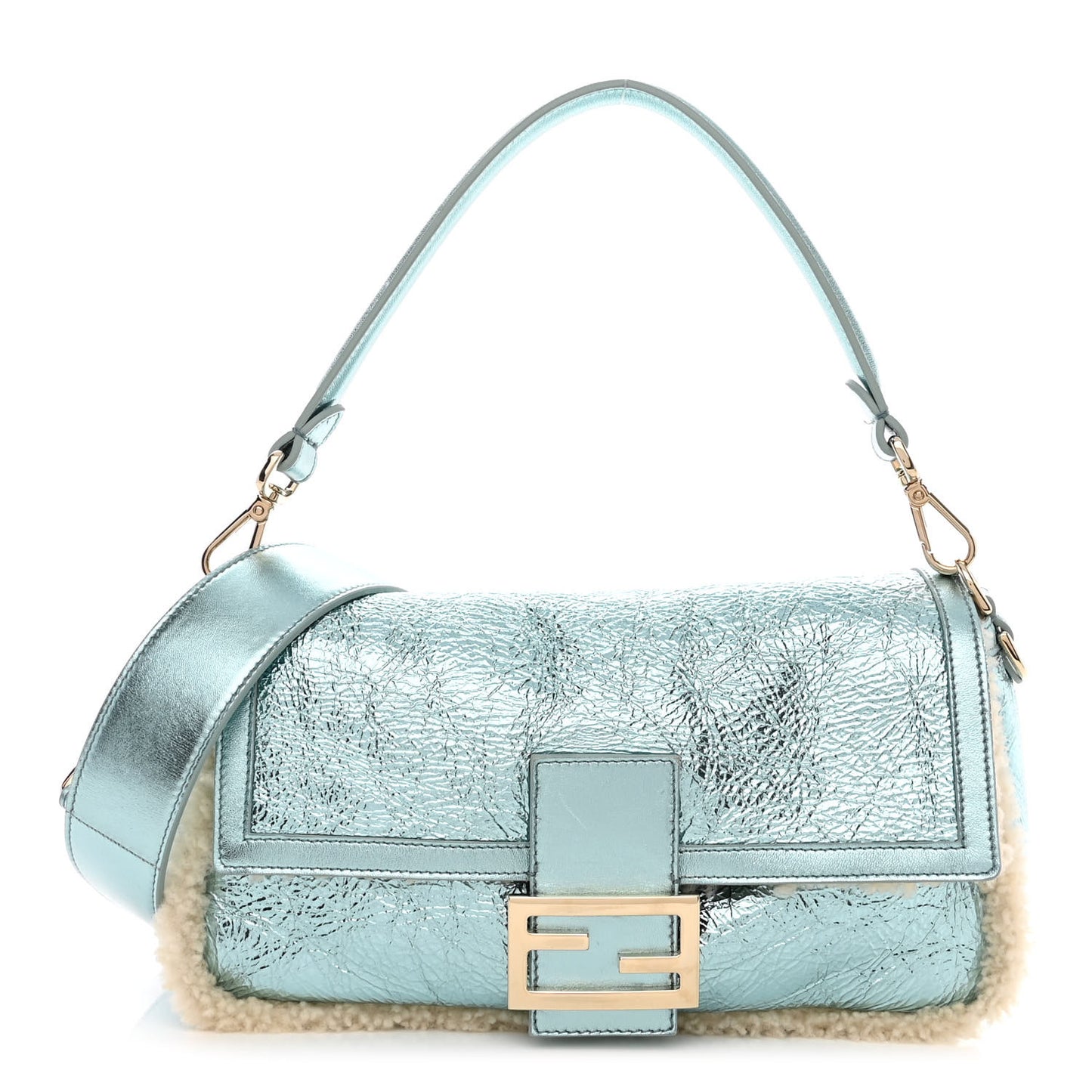 Metallic Lambskin Sheepskin Fur Re-Edition 2005-2006 Baguette Light Blue