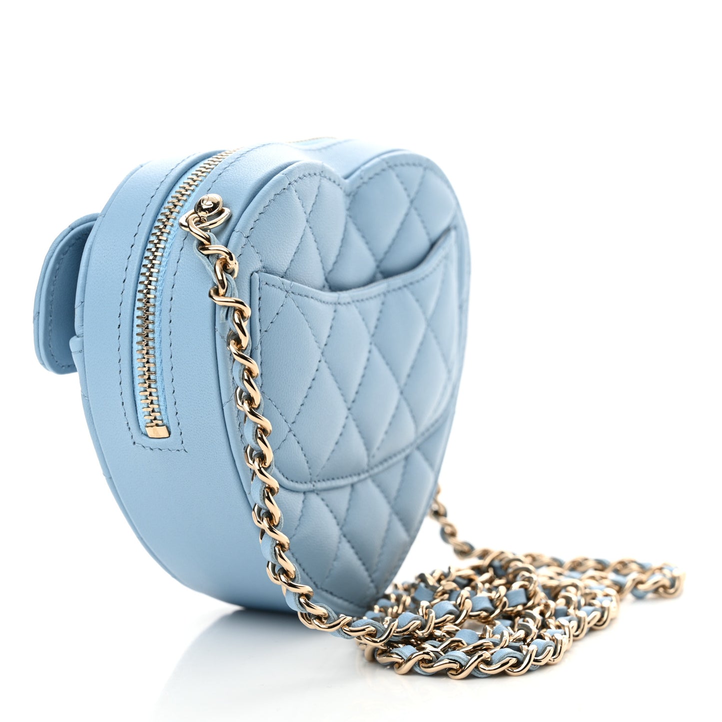 Lambskin Quilted CC In Love Heart Clutch With Chain Light Blue