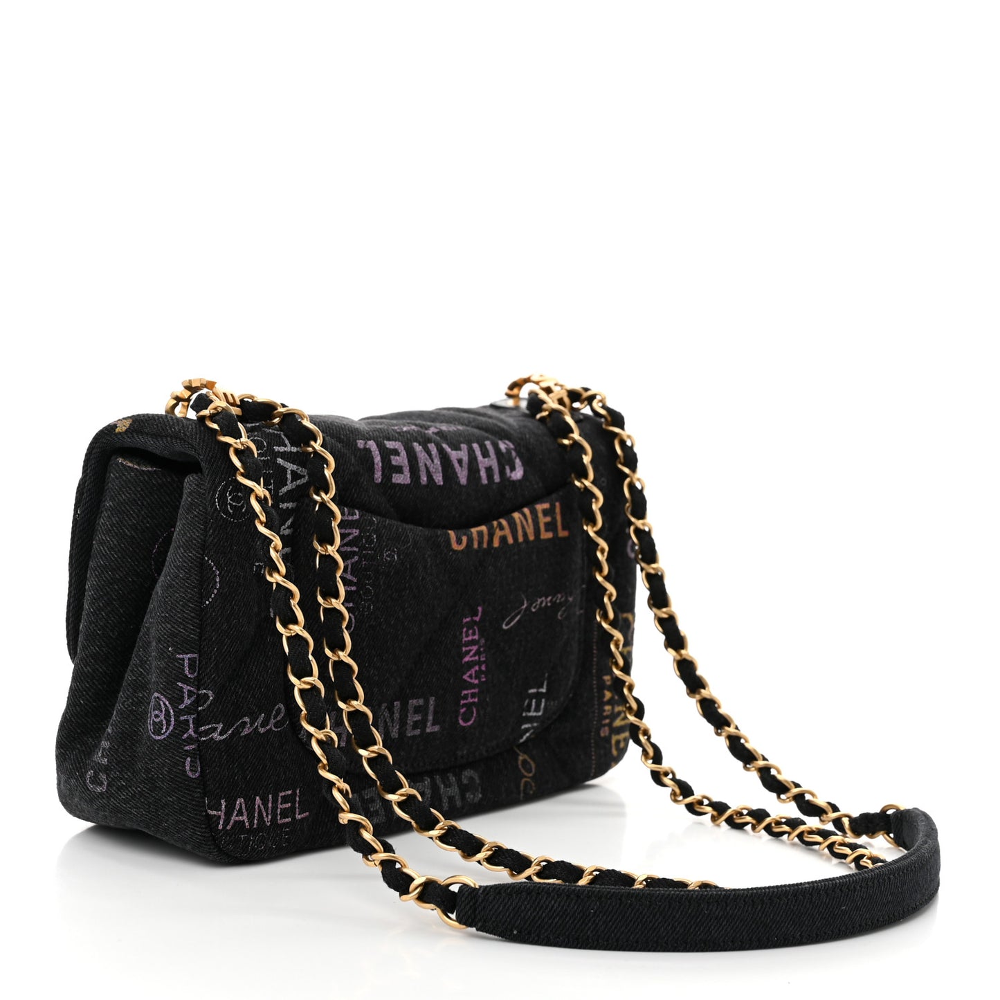 Denim Quilted Denim Mood Mini Rectangular Flap Black Multicolor