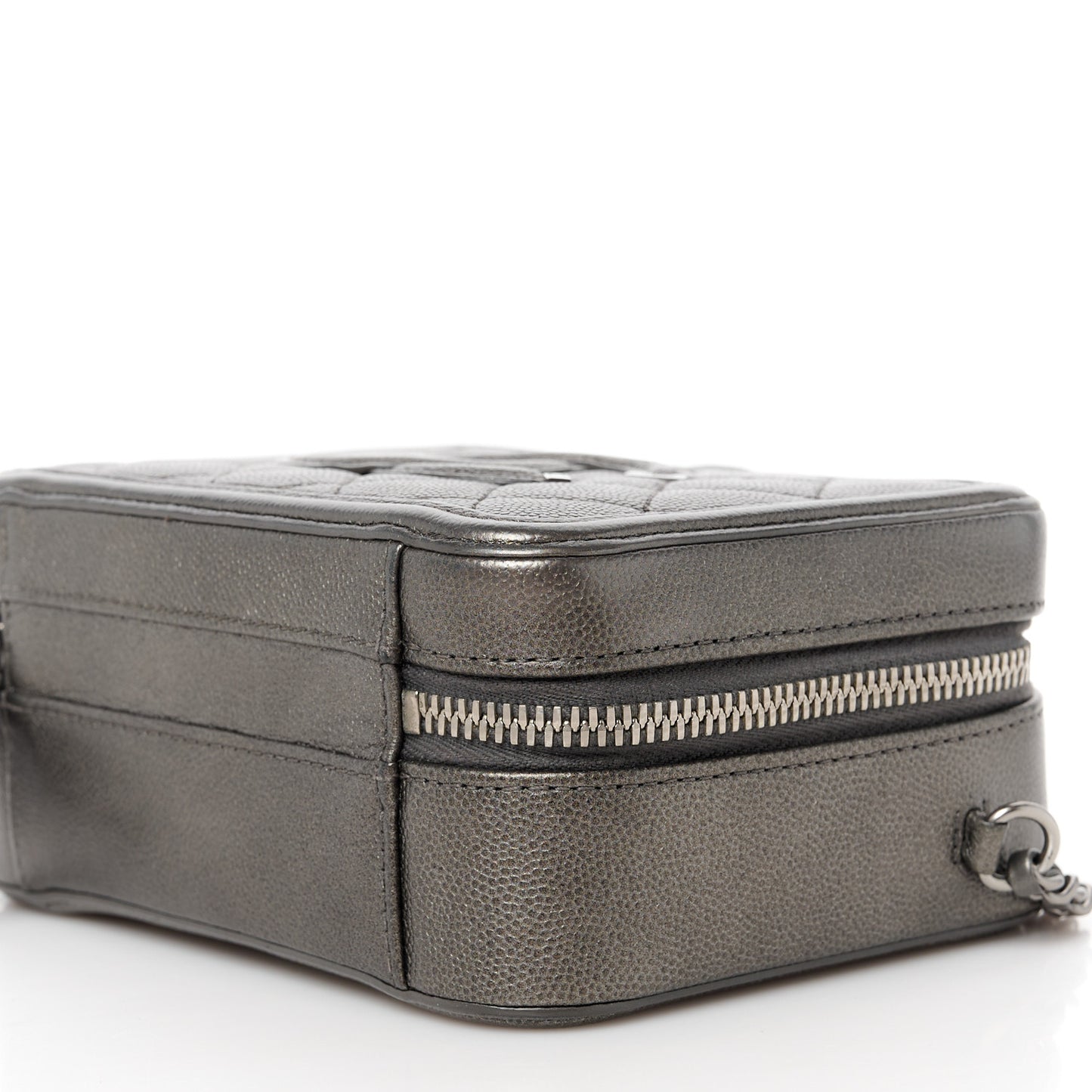 Metallic Caviar Quilted Small CC Filigree Vanity Case Dark Silver