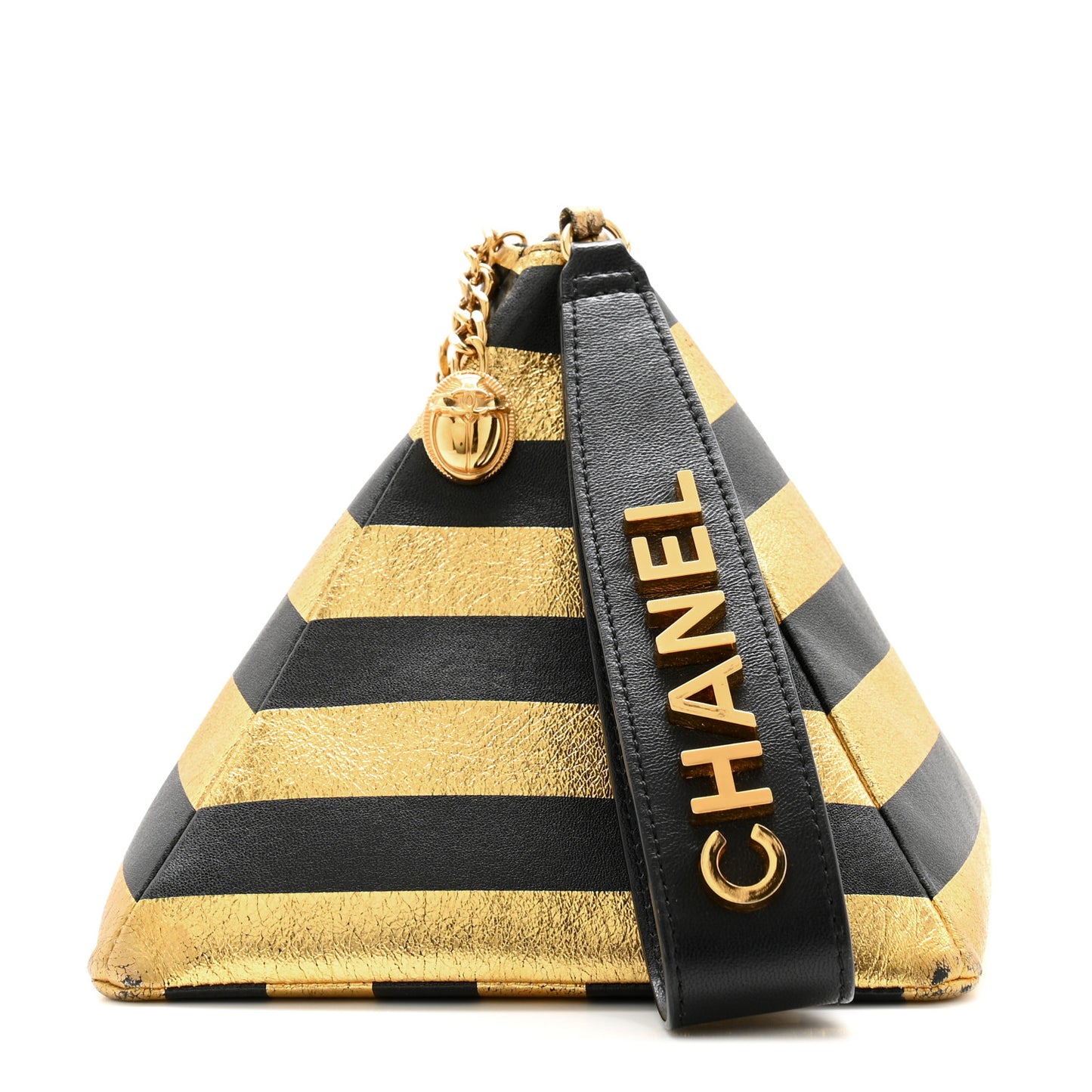 Metallic Lambskin CC Kheops Pyramid Bag Gold Black