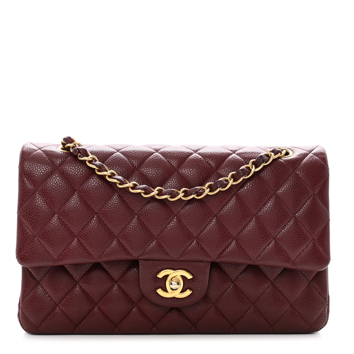 Caviar Quilted Medium Double Flap Burgundy