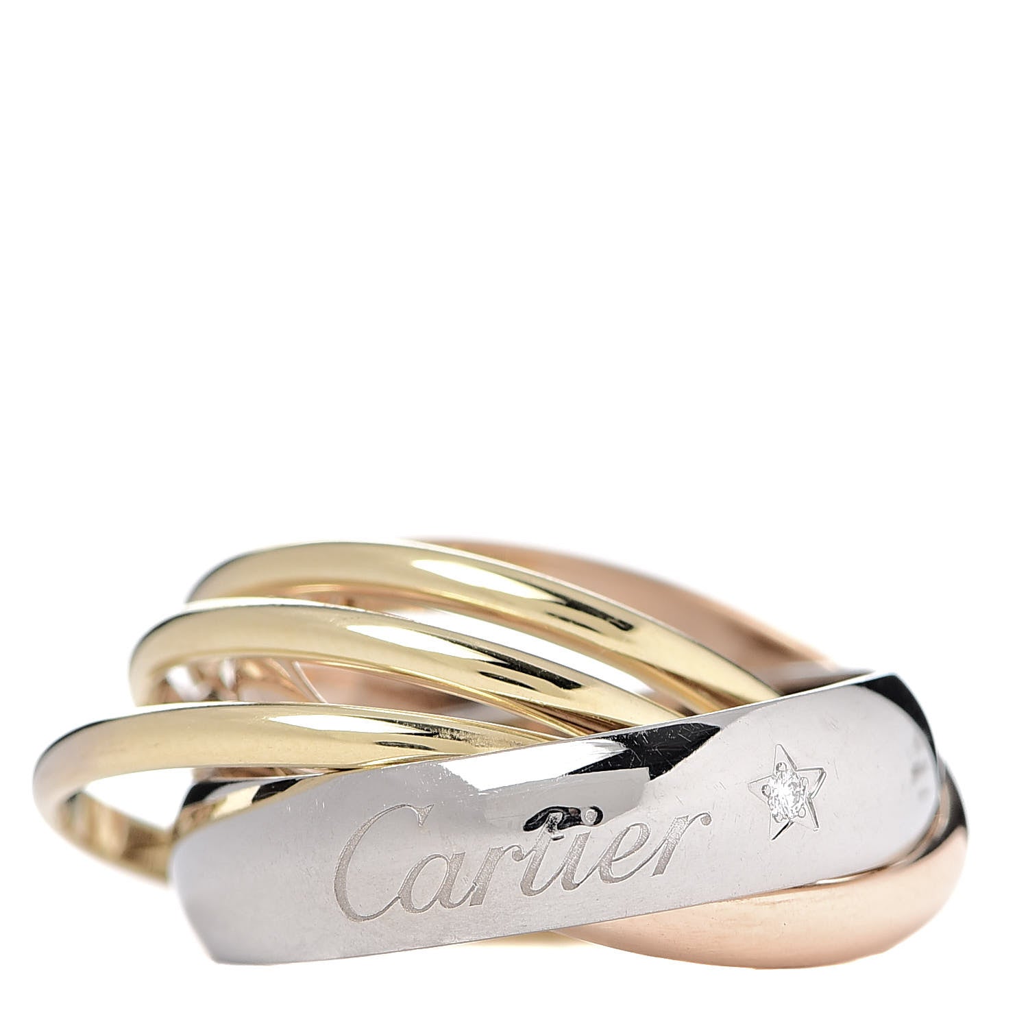Cartier 18K Pink Yellow White Gold Diamond Trinity 6 Band Ring 49 4.75 1 of 4