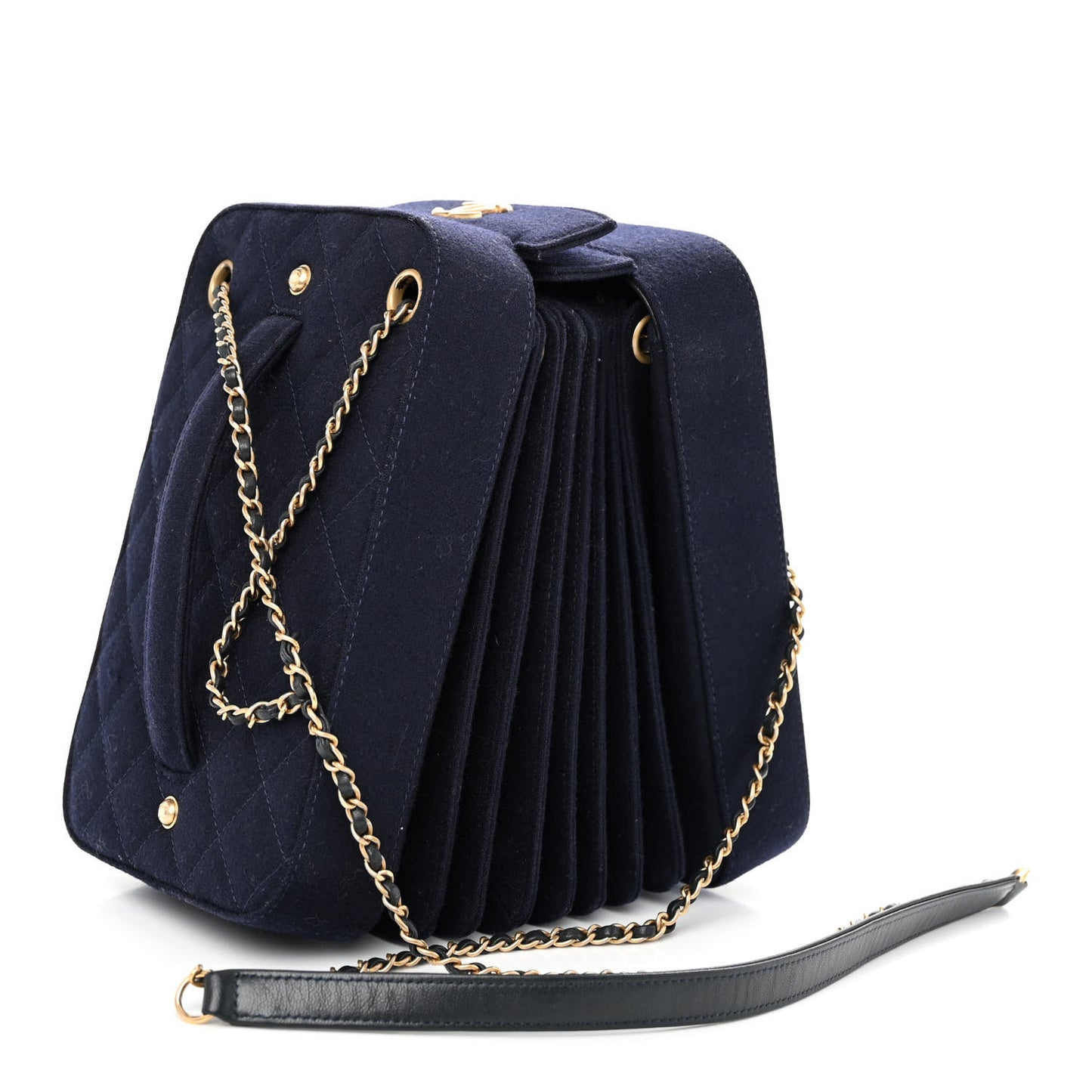 Wool Felt Accordion Bag Navy