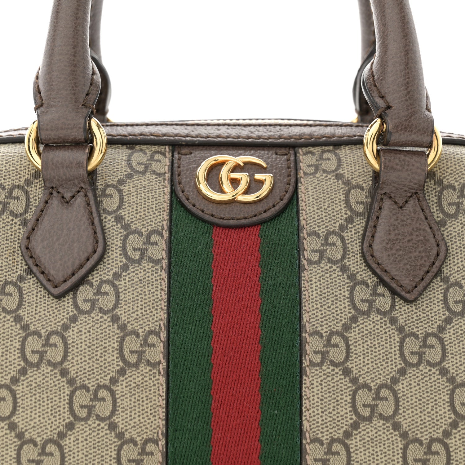 Gucci GG Supreme Monogram Textured Dollar Calfskin Web Mini Ophidia Top Handle Bag Beige Ebony New Acero 9 of 12
