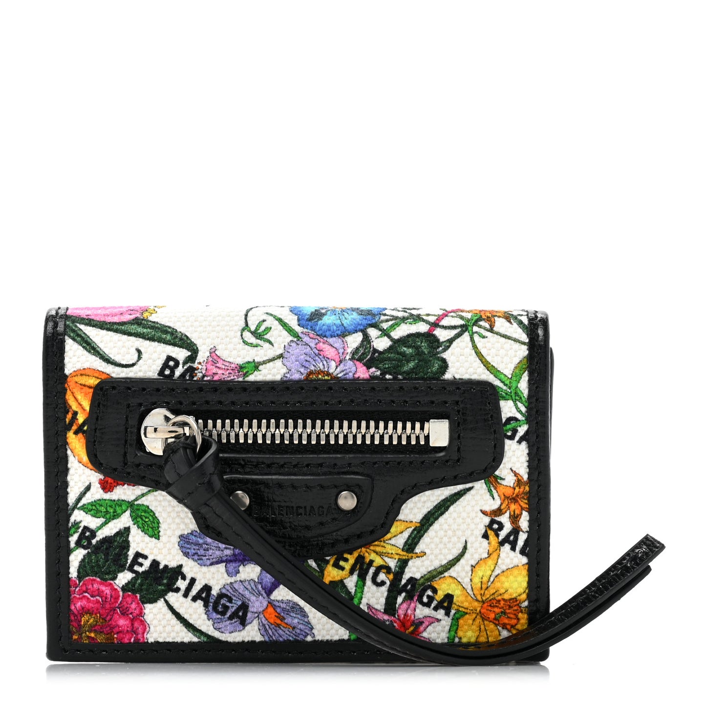 X GUCCI Canvas Azalea Calfskin Flora Logo Print Neo Classic Wallet White Multicolor Black