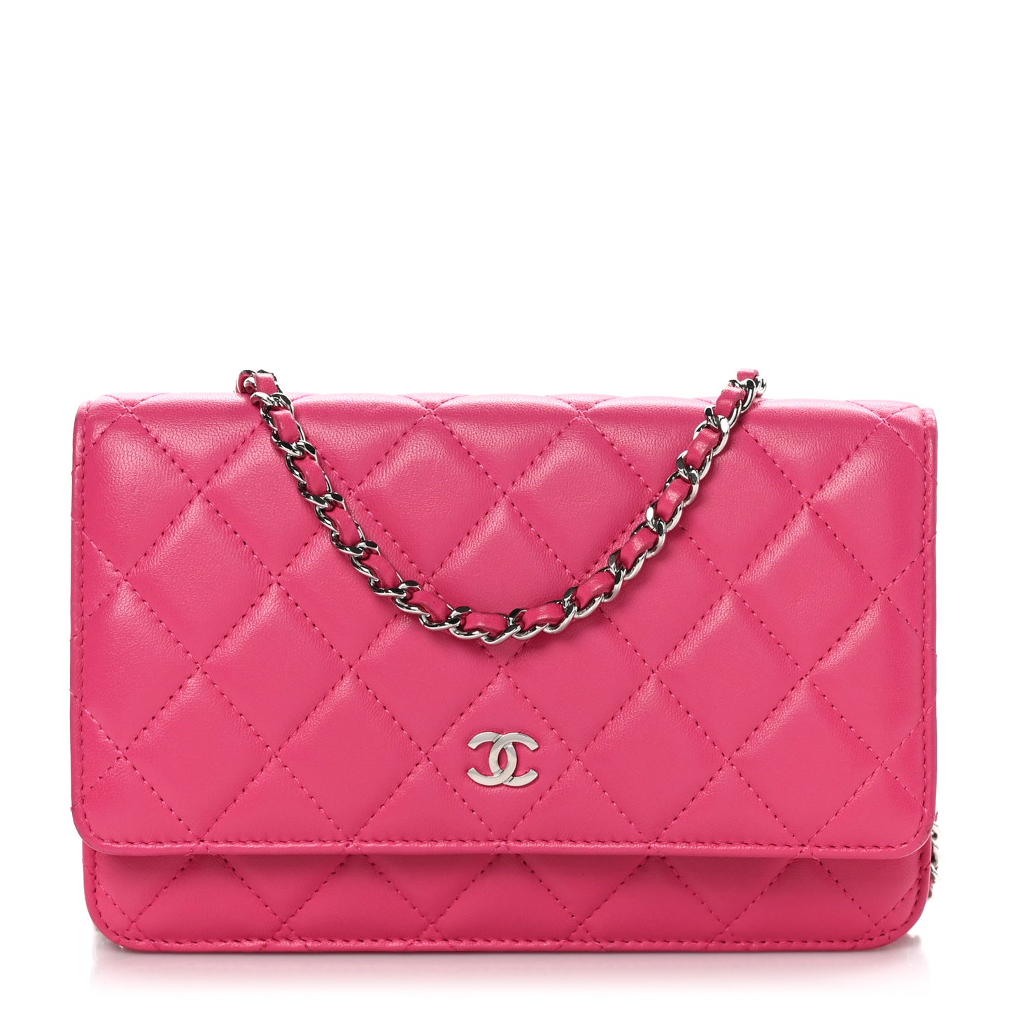 Lambskin Quilted Wallet On Chain WOC Dark Pink