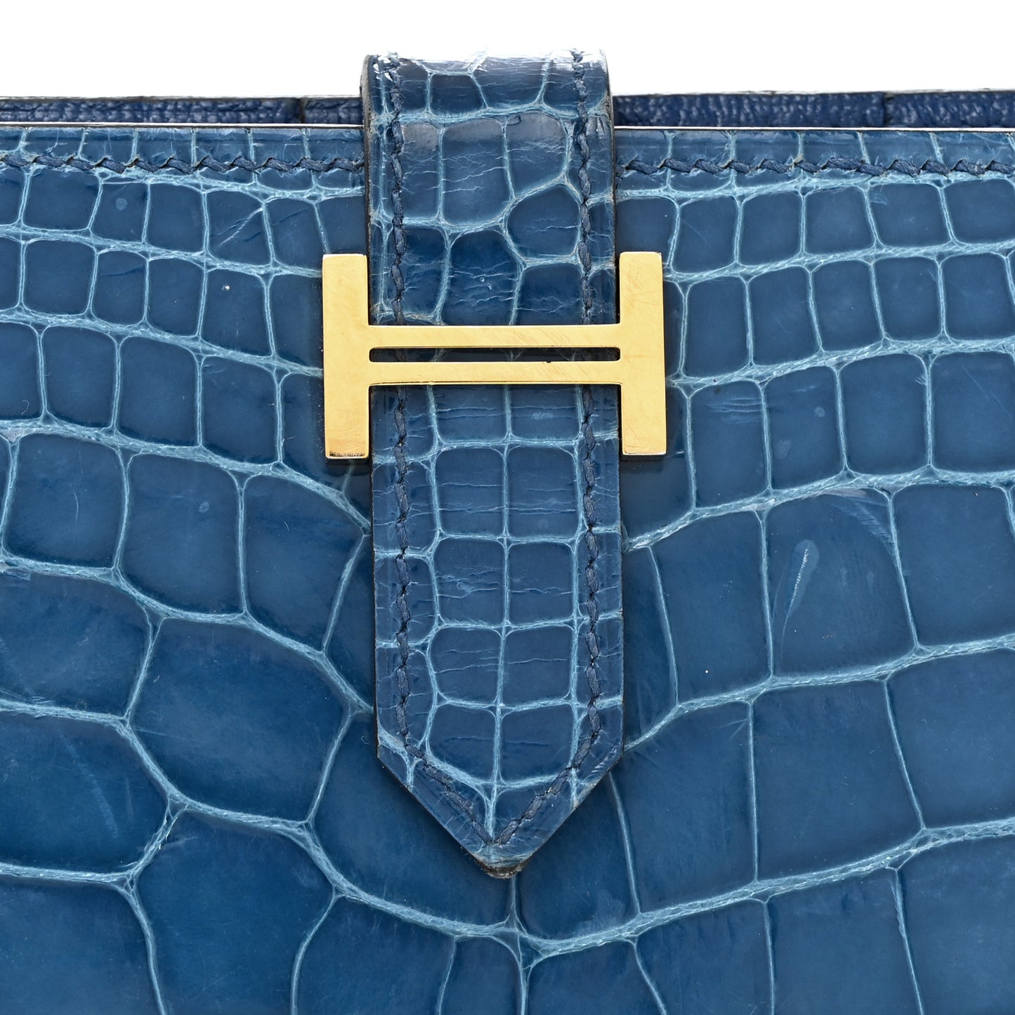 Shiny Alligator Bearn Gusset Wallet Bleu Izmir