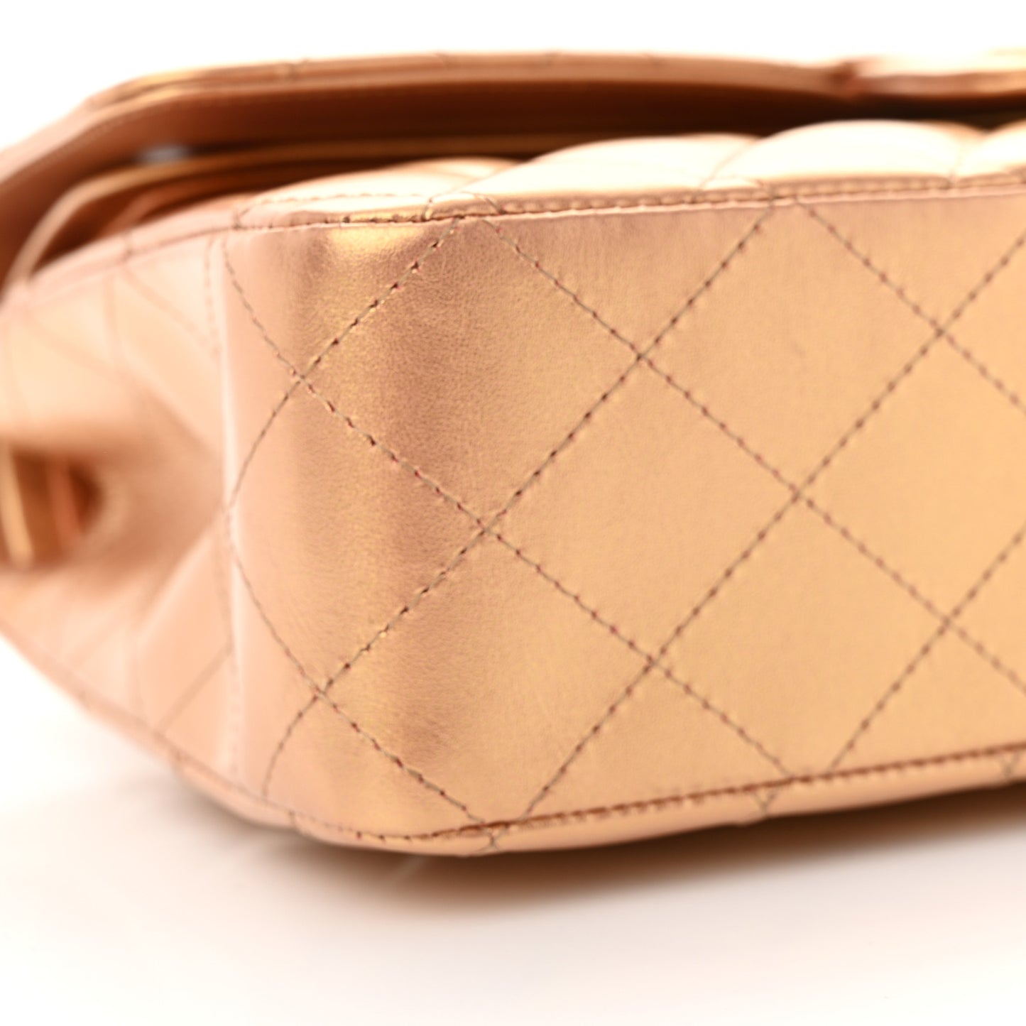 Metallic Lambskin Quilted Medium Double Flap Golden