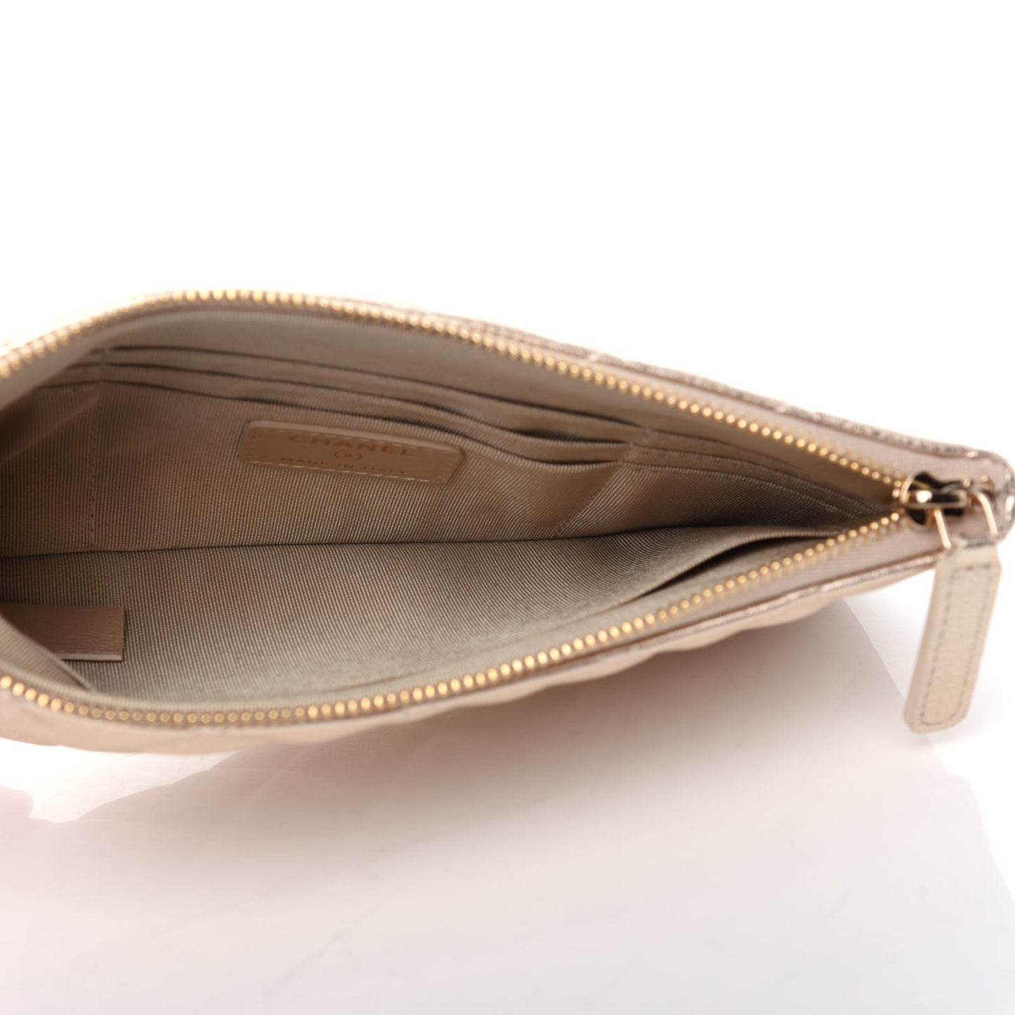 Metallic Lambskin Quilted Cosmetic Case Gold
