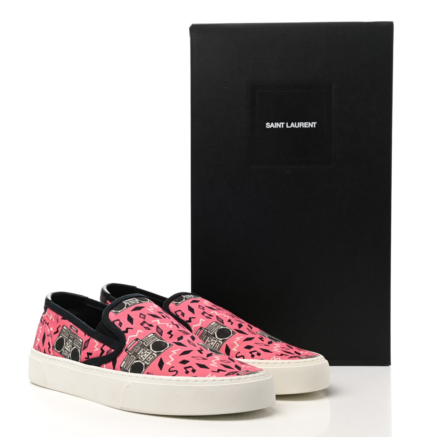 Canvas Radio Print Mens Venice Slip On Sneakers 41 Pink Black White