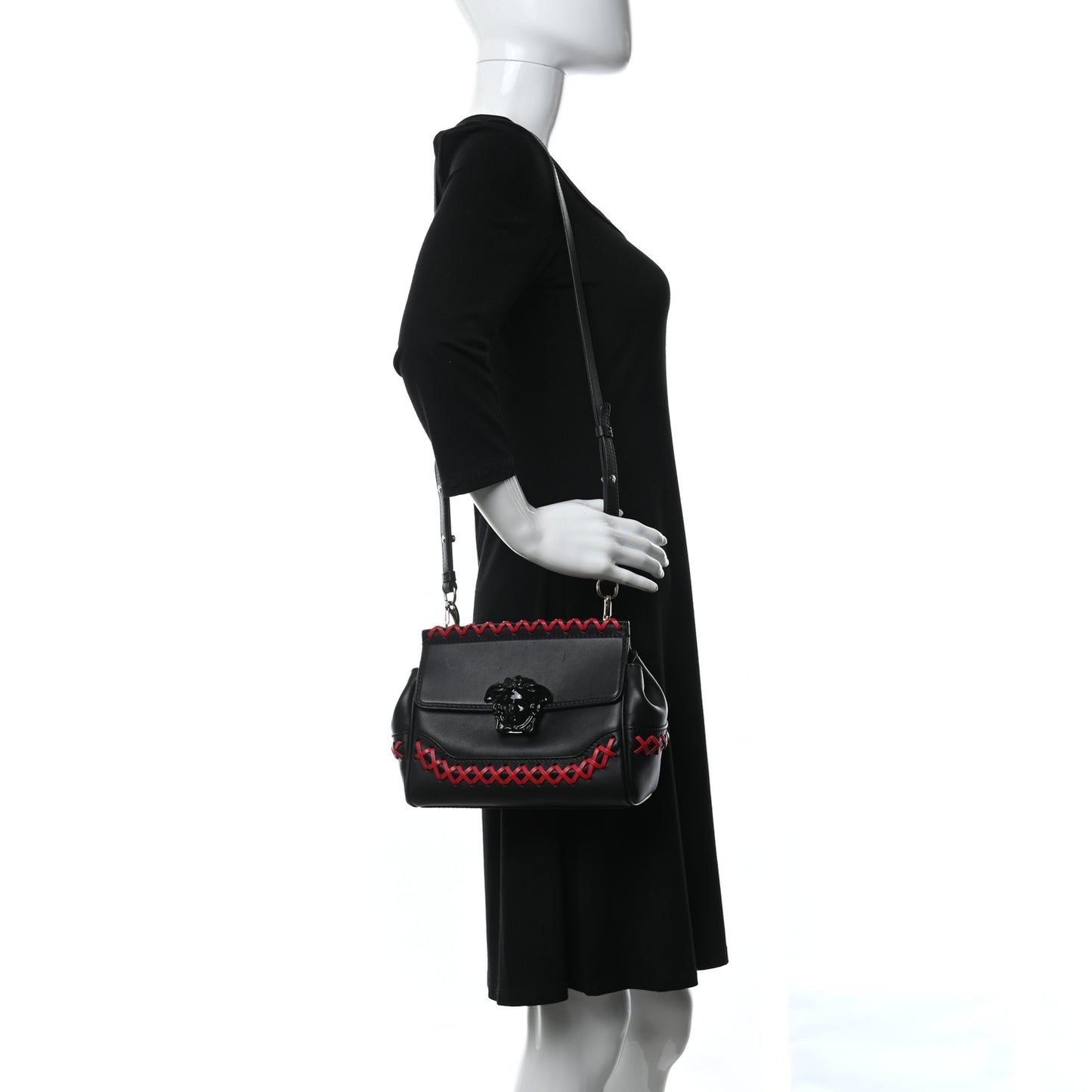 Calfskin Medium Palazzo Empire Whipstitch Crossbody Bag Black Red