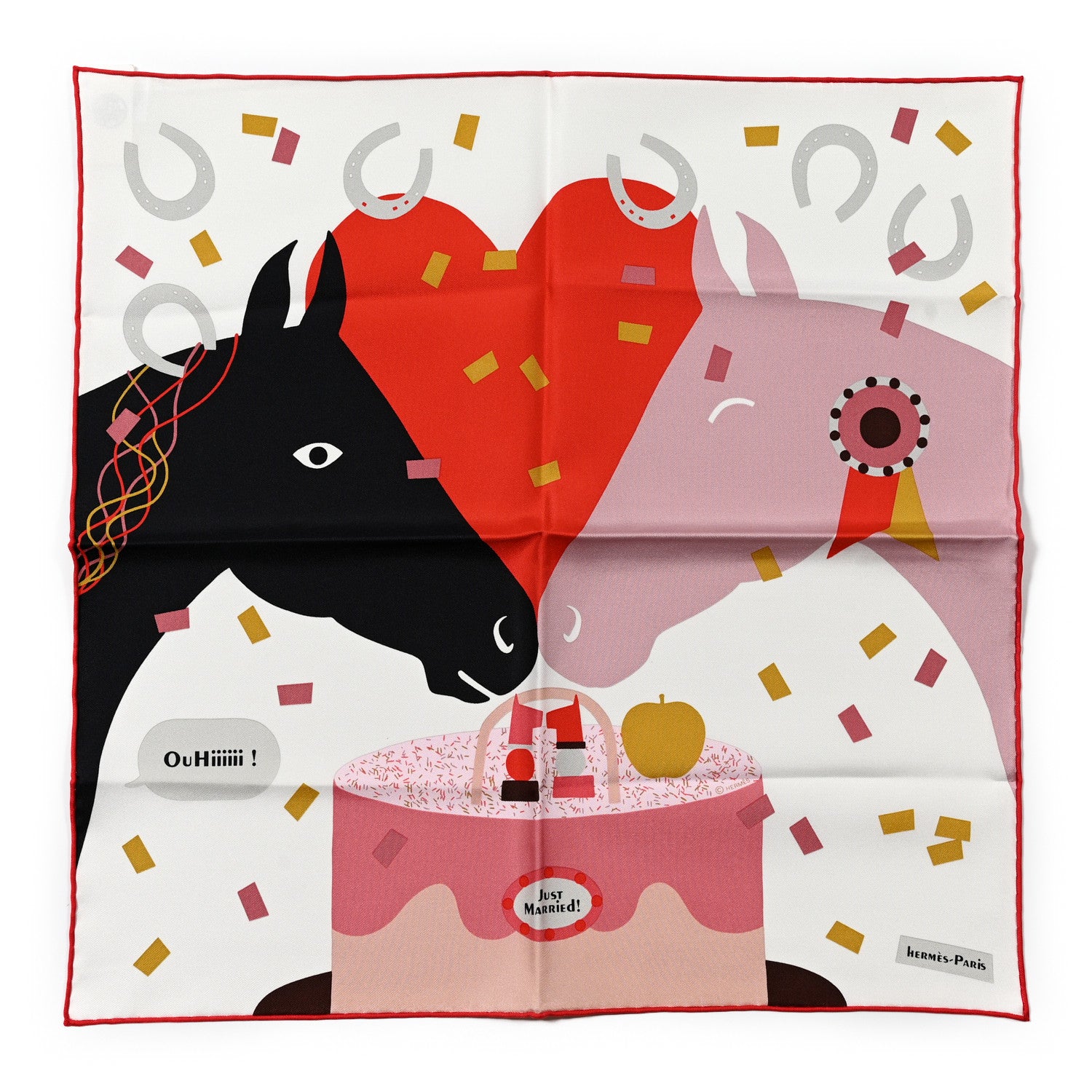 Hermes Silk Gavroche Just Married Scarf 45 White Rogue Rose