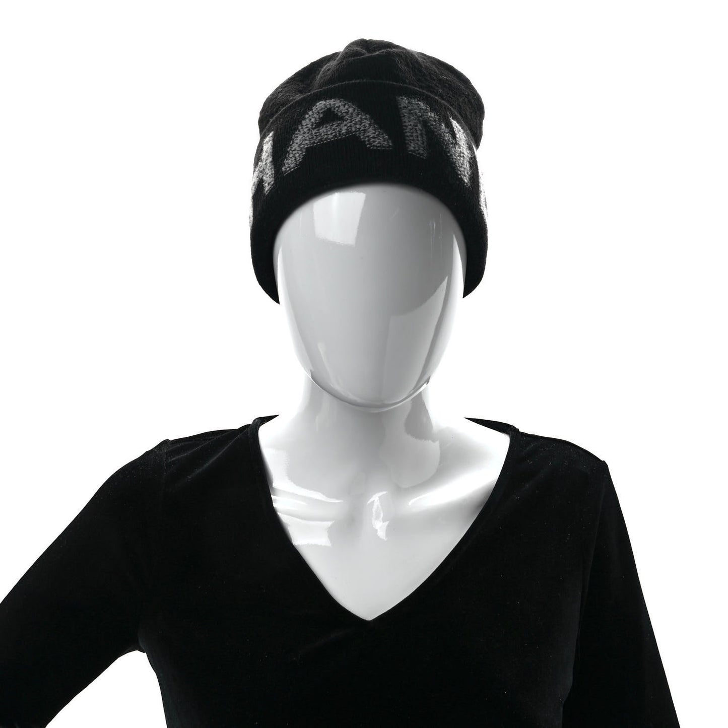 Wool Cashmere Logo Beanie Hat Black Light Grey