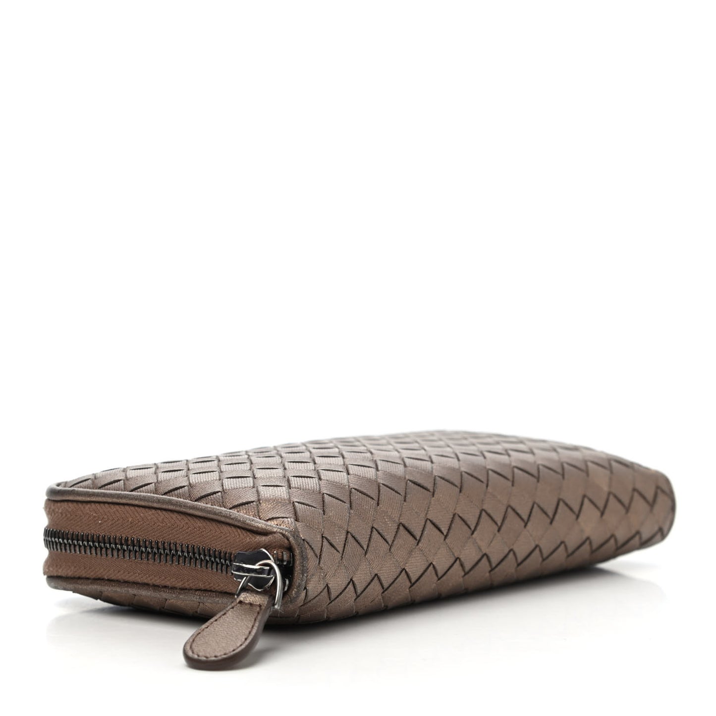 Metallic Nappa Intrecciato Zip Around Wallet Copper