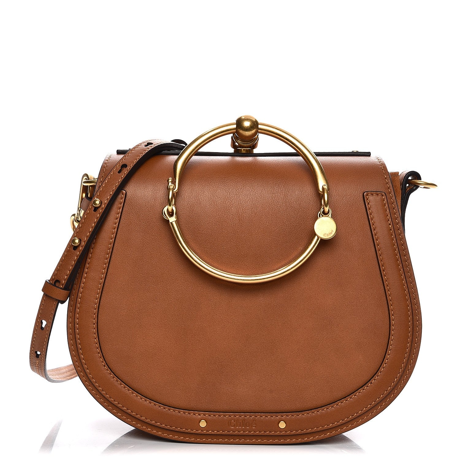 Chloe Calfskin Suede Medium Nile Bracelet Bag Caramel 213456