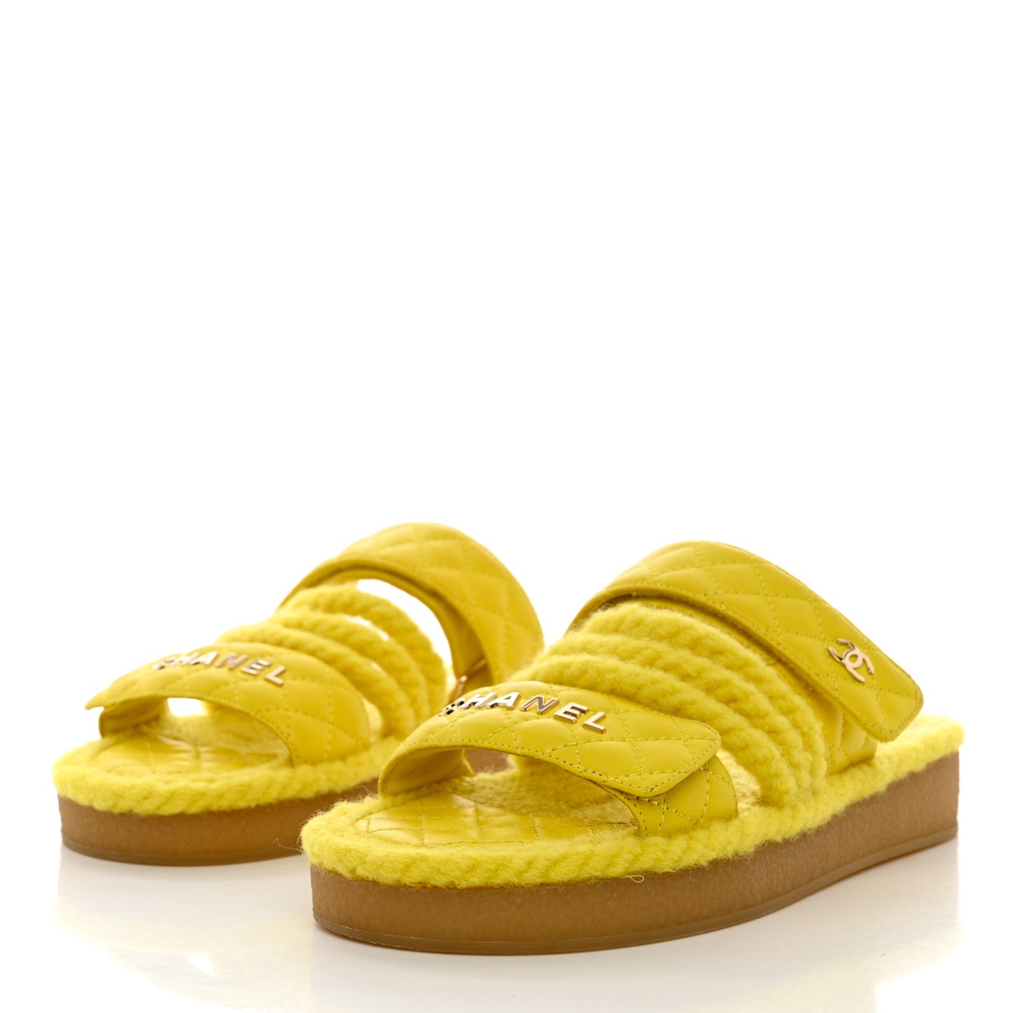 Cord Lambskin Quilted Logo Mules 37 Yellow