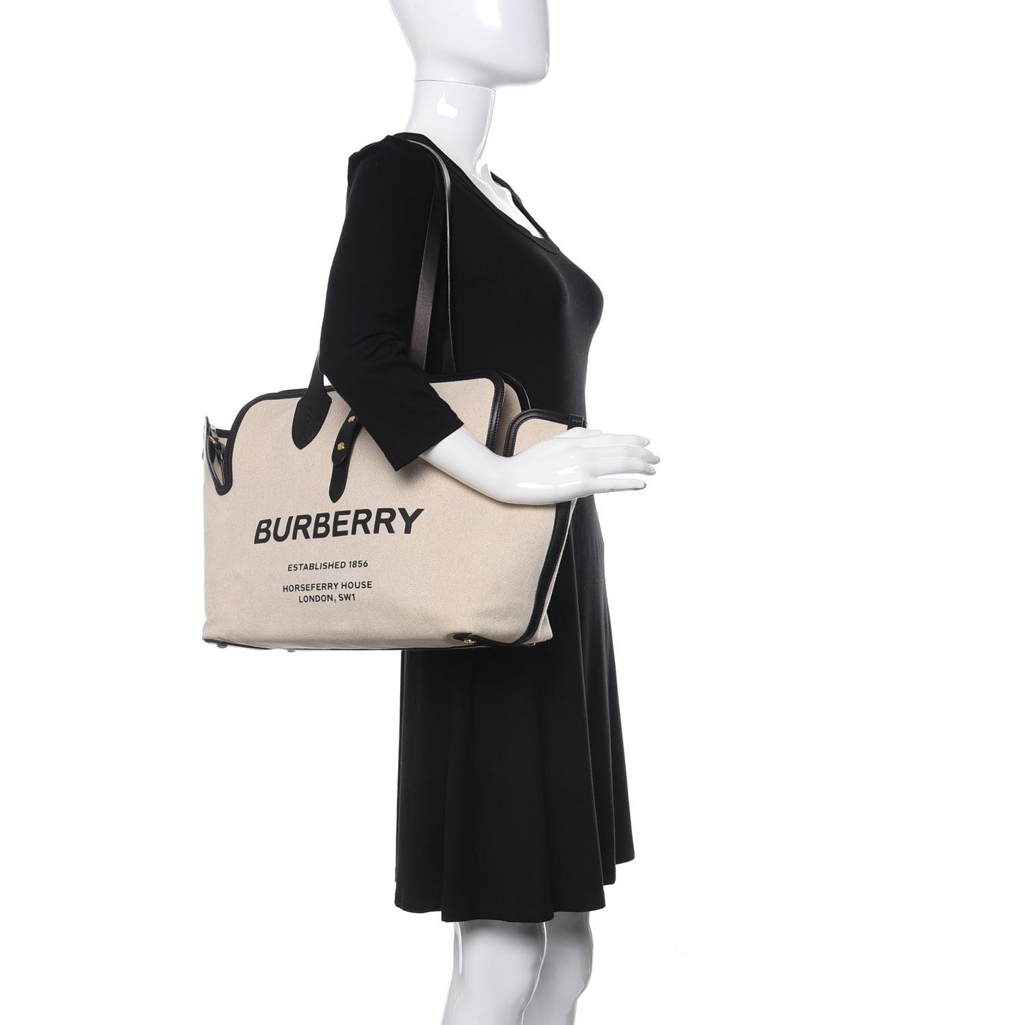 Cotton Soft Canvas Calfskin Medium Belt Tote Natural Black