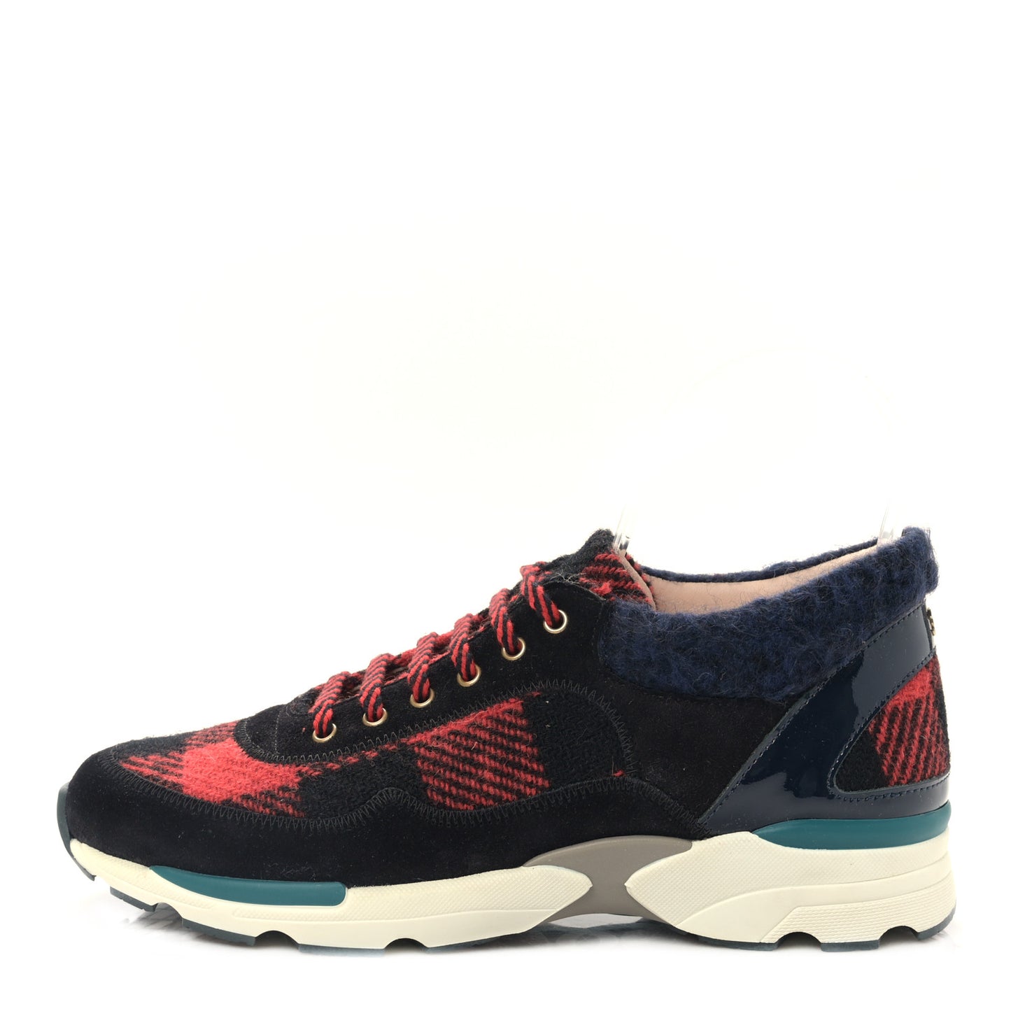 Tweed Suede Patent Calfskin Sneakers 36.5 Red Black Navy