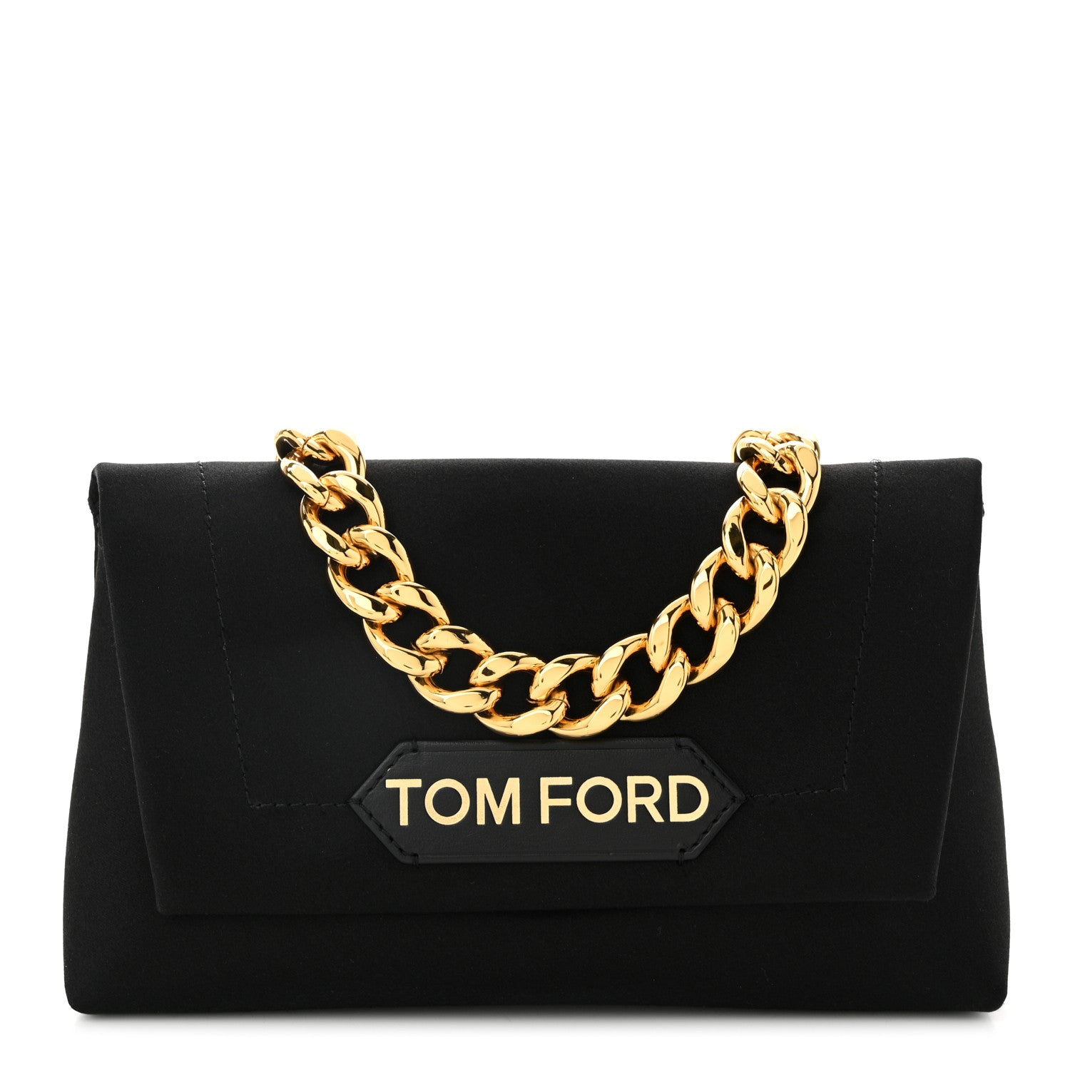 Tom Ford Satin Mini Label Chain Shoulder Bag Black 1 of 9