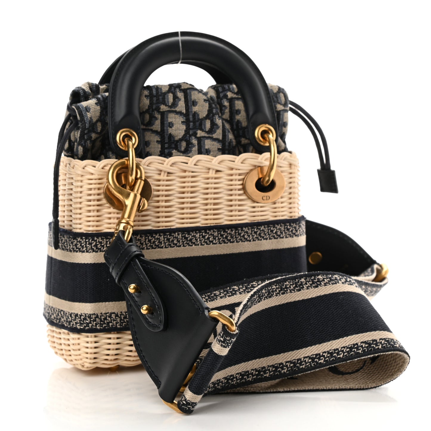 Wicker Oblique Mini Lady Dior Bag Blue