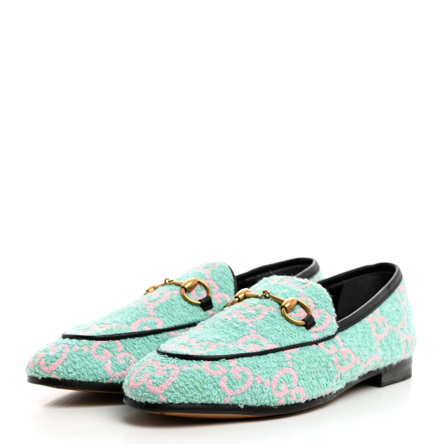 Tweed GG Monogram Horsebit Womens Jordaan Loafers 35.5 Blue Pink