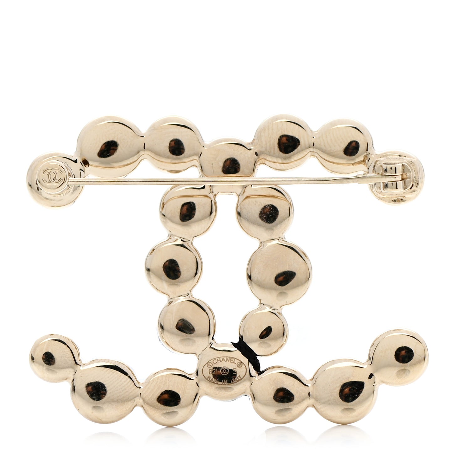 Metal Beaded CC Brooch Gold