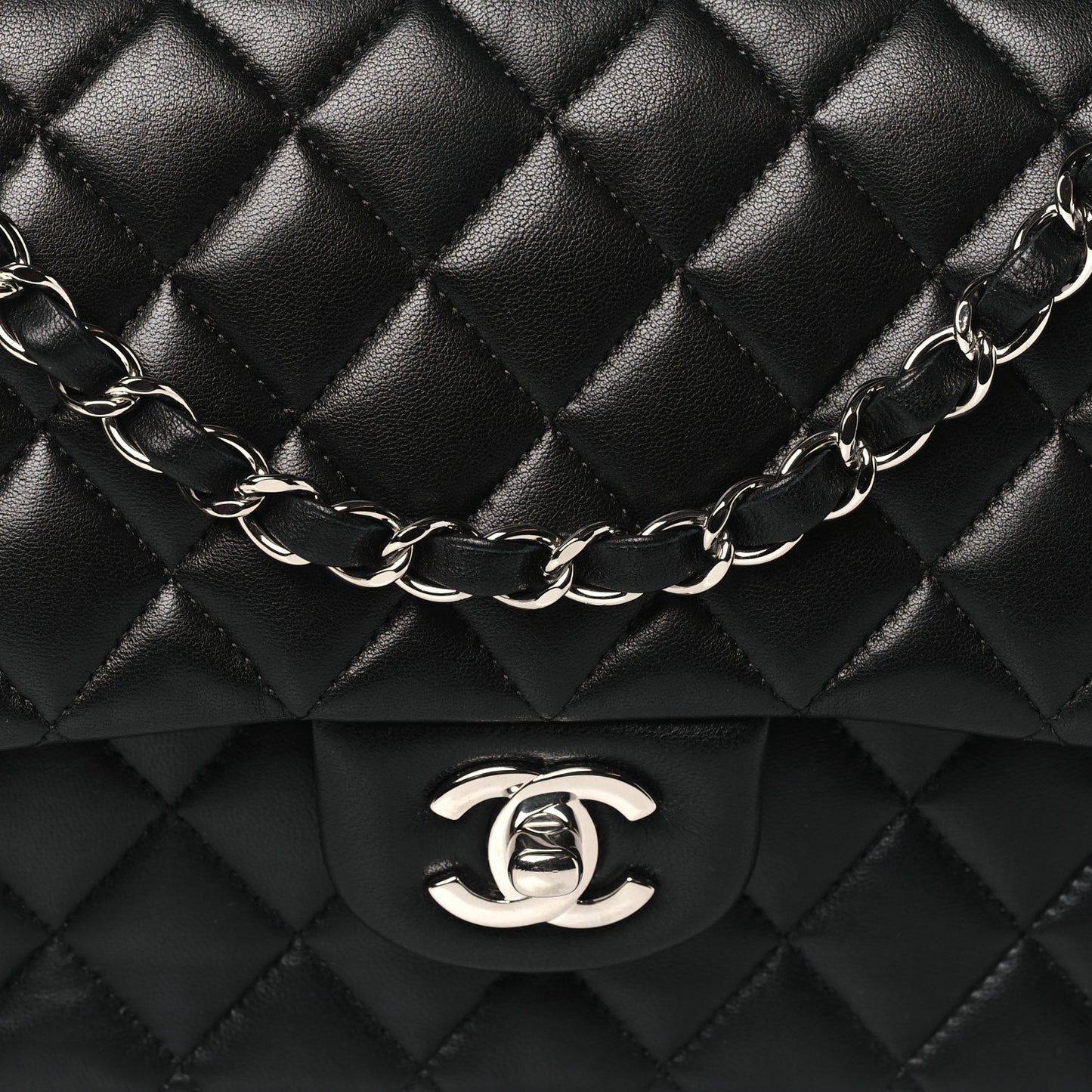 Lambskin Quilted Medium Double Flap Black