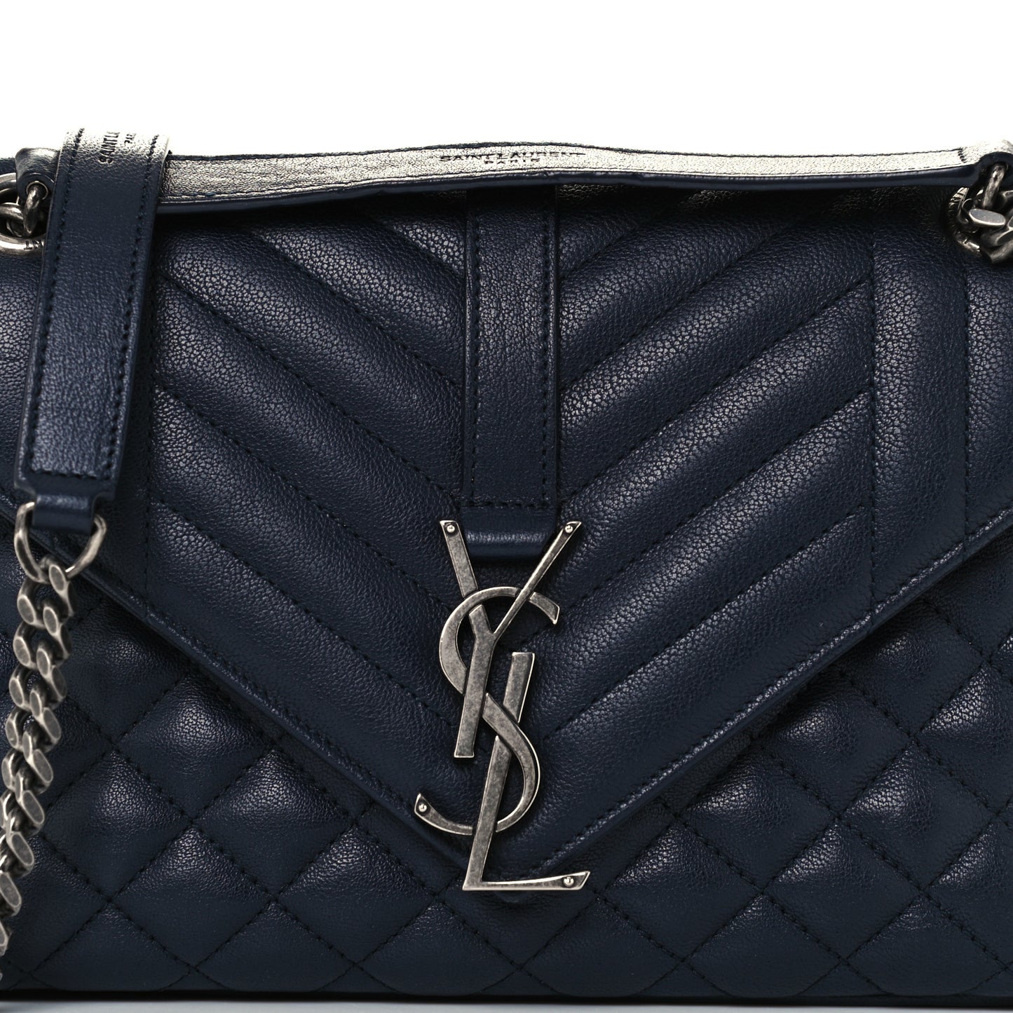 Sheepskin Tri-Quilt Monogram Medium Soft Envelope Bag Deep Marine