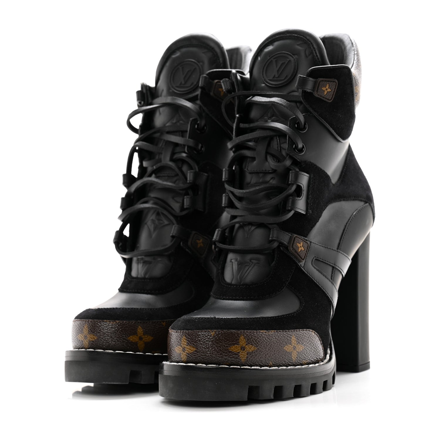 Suede Calfskin Monogram Star Trail Ankle Boots 38 Black