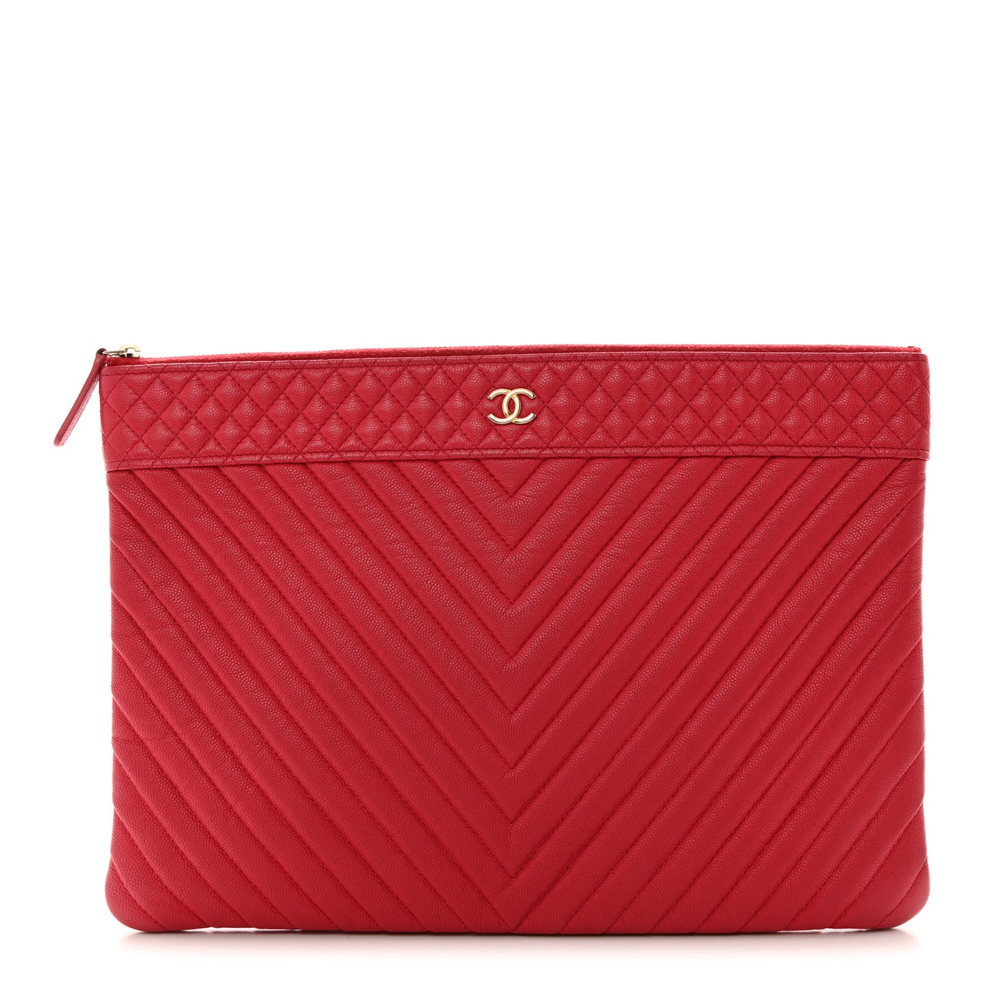 Caviar Chevron Quilted Large Cosmetic Case Red