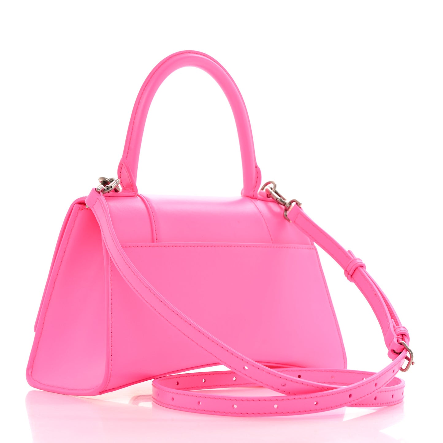 Shiny Box Calfskin Small Hourglass Top Handle Bag Fluo Pink