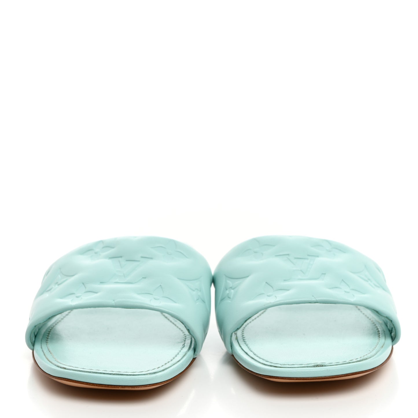 Lambskin Embossed Monogram Revival Flat Mules 37.5 Vert D'eau Green
