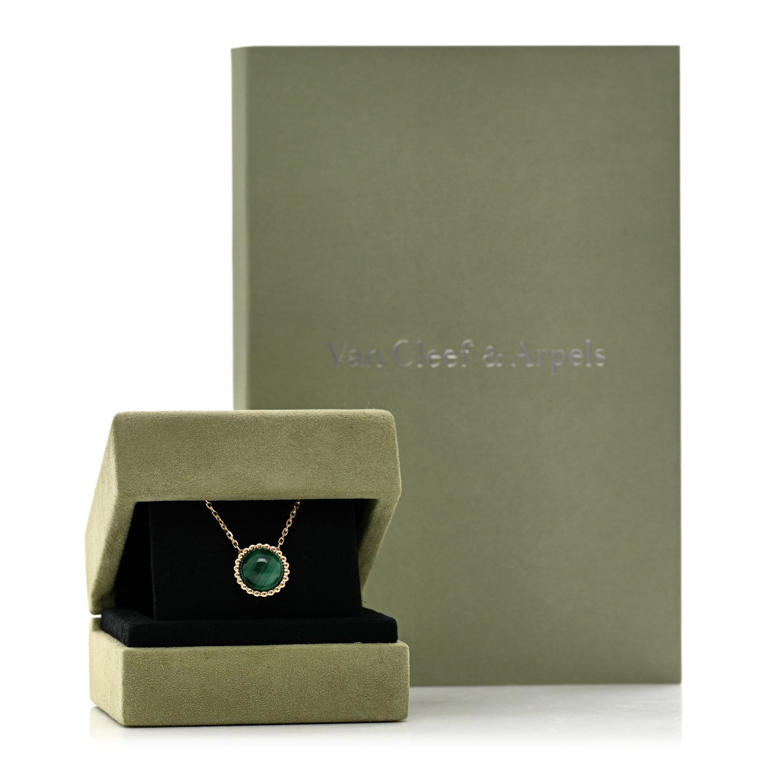 Van Cleef & Arpels 18K Yellow Gold Malachite Perlee Couleurs Pendant Necklace 5 of 5