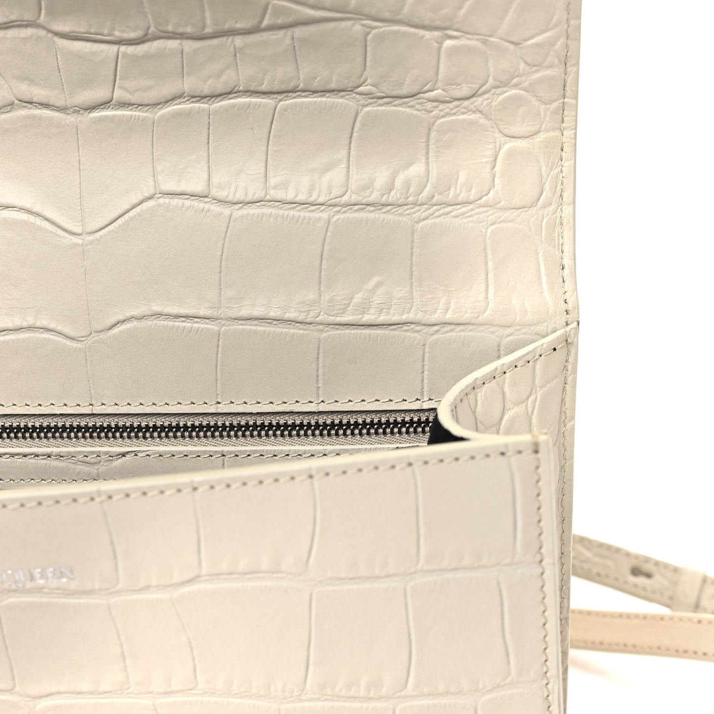 Shiny Calfskin Crocodile Embossed Knuckle Jeweled Crossbody White