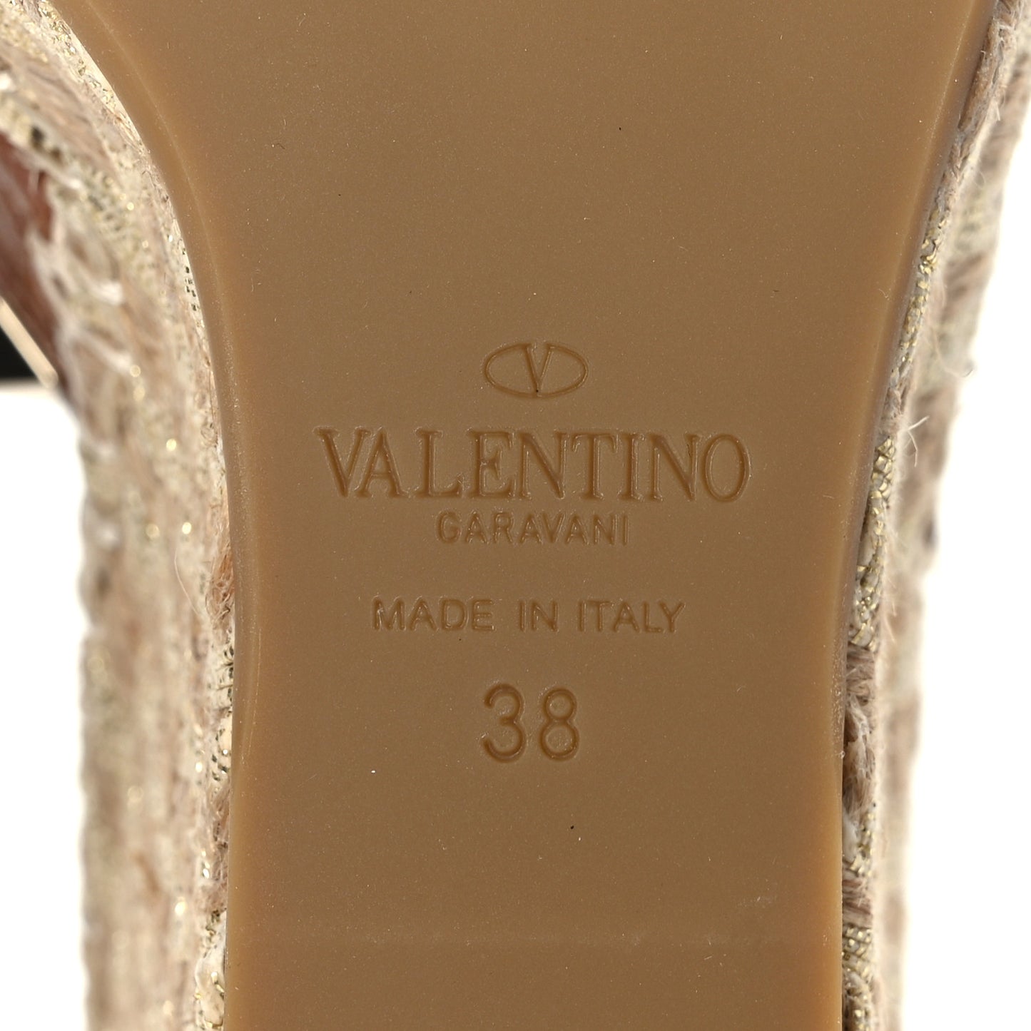 Pebbled Calfskin Rockstud Criss Cross Espadrille 15/105mm Wedge Sandals 38 Selleria