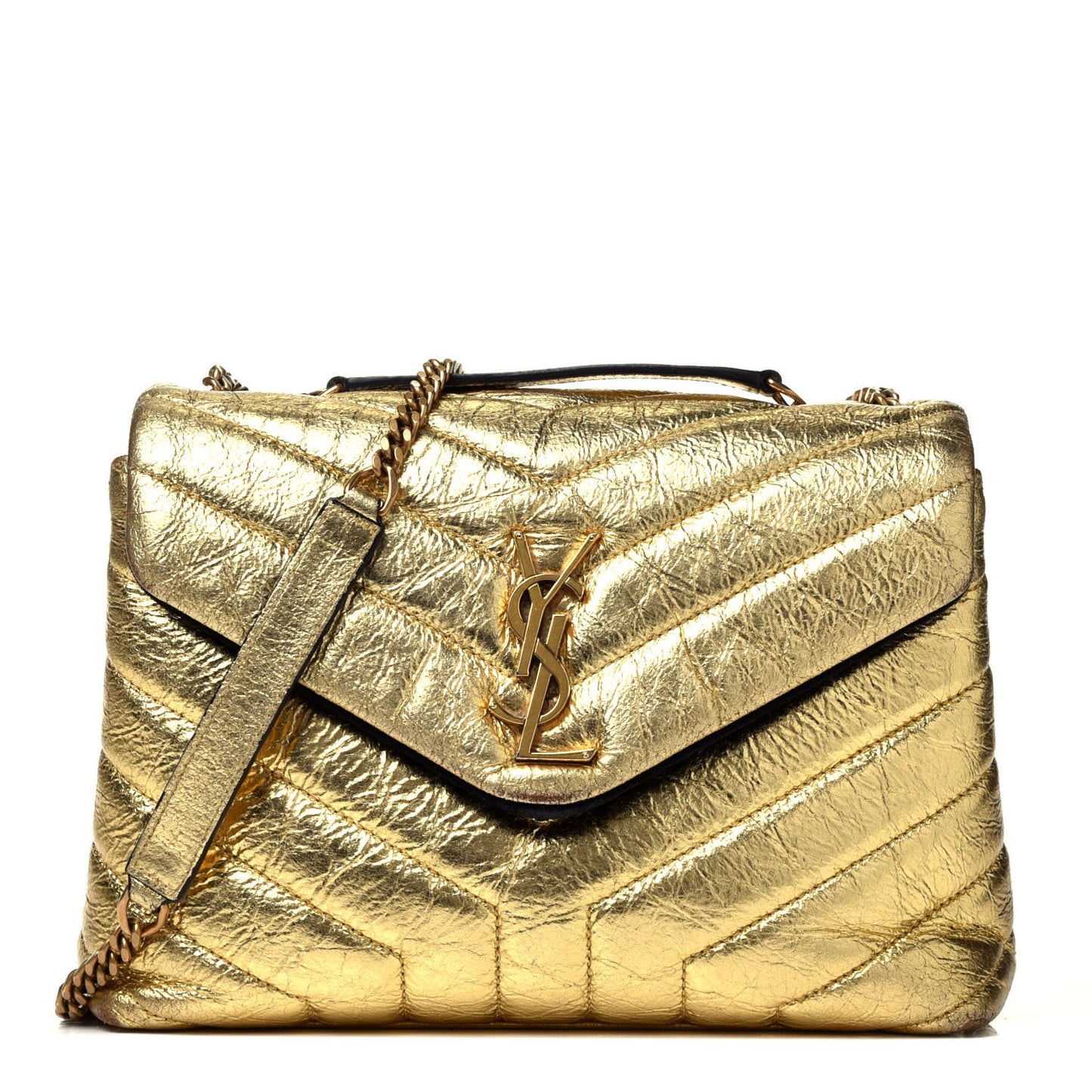 Metallic Calfskin Y Quilted Small Loulou Monogram Chain Satchel Gold