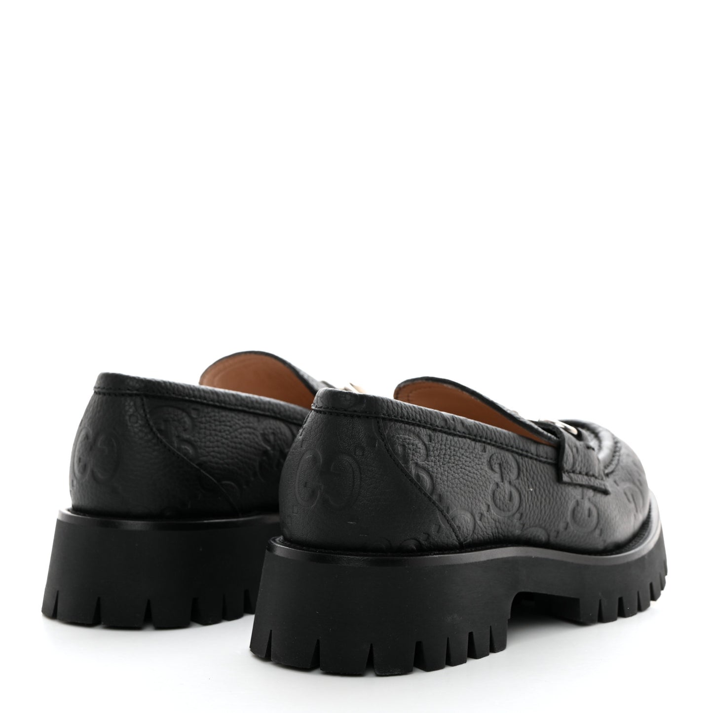 Piuma Calfskin GG Embossed Womens Horsebit Rock 20mm Loafers 39.5 Black