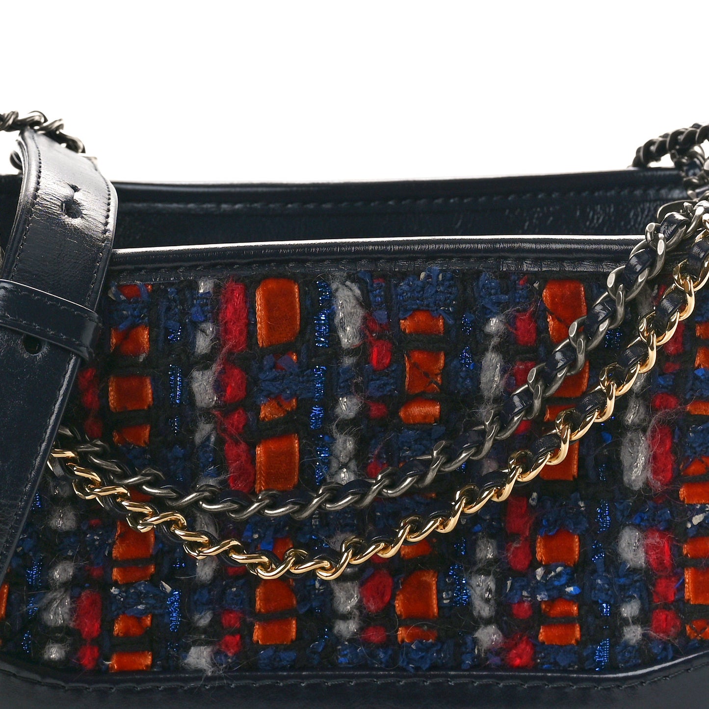 Tweed Calfskin Small Gabrielle Hobo Navy