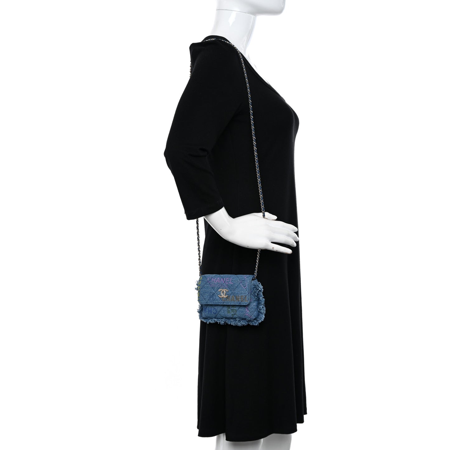 Denim Quilted Denim Mood Clutch With Chain Blue Multicolor