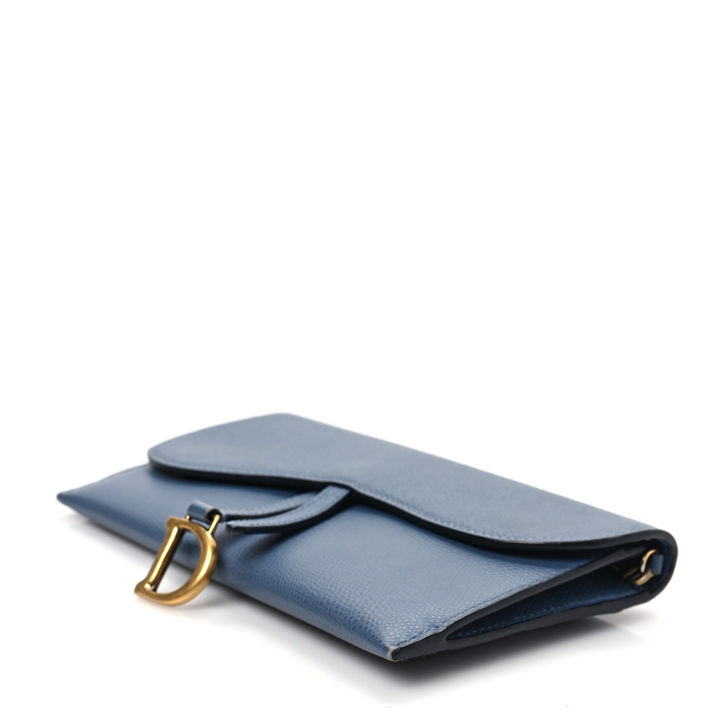 Grained Calfskin Saddle Chain Wallet Pouch Denim